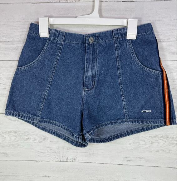 VTG Op stripe y2K size 11 denim blue mini shorts grunge retro emo preppy sporty - Picture 1 of 8